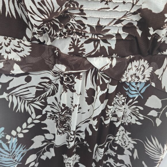 Biyaycda Brown Floral Y2K Sheer Overlay Lined Sleeveless Midi Dress 16W - Picture 7 of 10